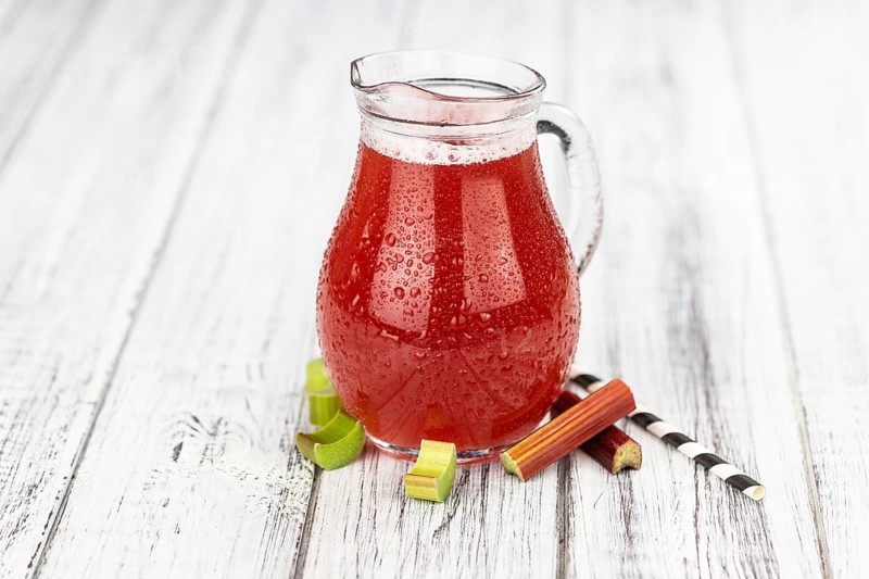Homemade Rhubarb Spritzer as detailed close up shot (selective focus)