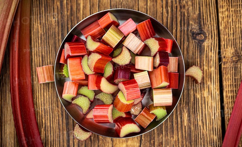 Freshly chopped Rhubarb as detailed close up shot (selective focus)