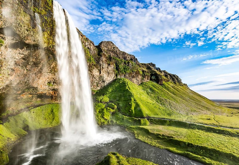 Seljalandsfoss waterfall in the southern part of Iceland during summertime