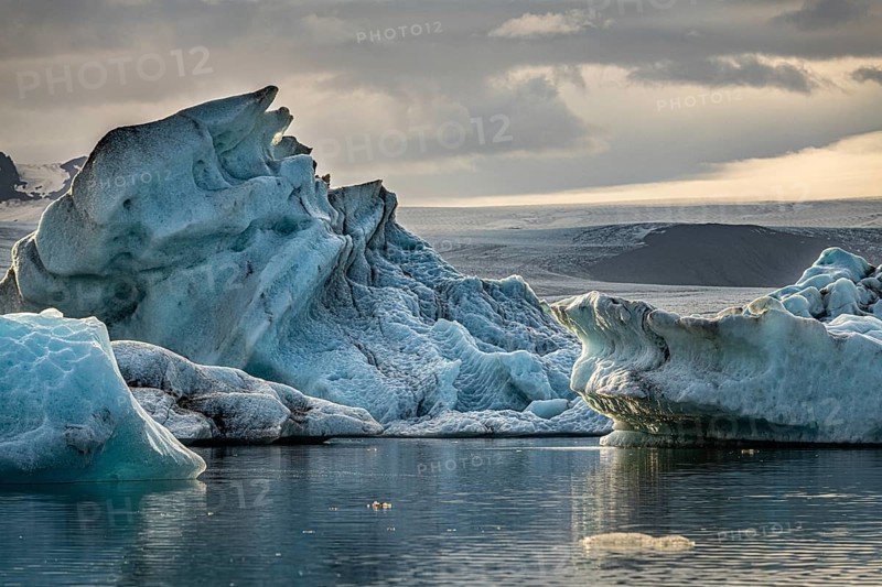 Jokulsarlon Glacier Lagoon in eastern Iceland during sunset