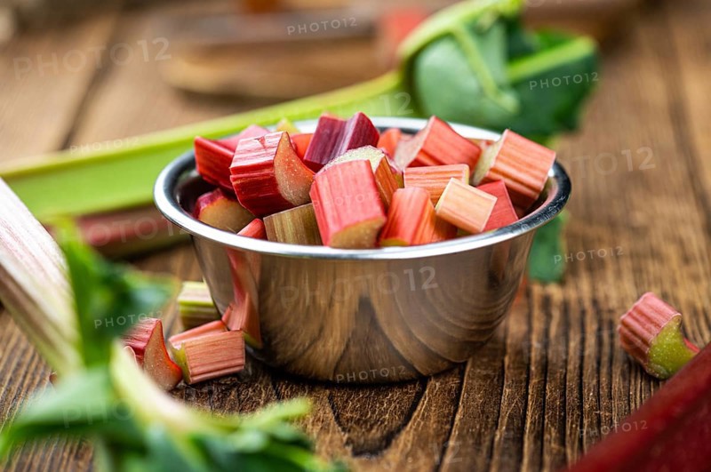 Freshly chopped Rhubarb as detailed close up shot (selective focus)