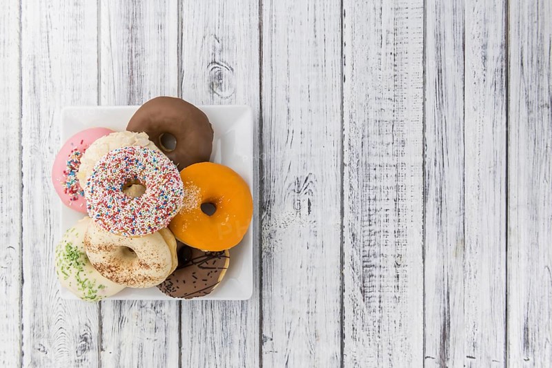 Some fresh made Donuts (view from above, close-up shot)