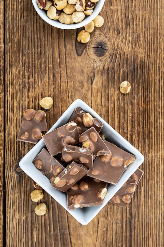 Hazelnut Chocolate as detailed close up shot (selective focus)