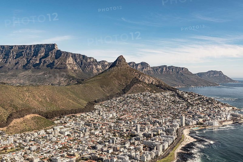 Green Point and Sea Point (Cape Town, South Africa), aerial view, shot from a helicopter