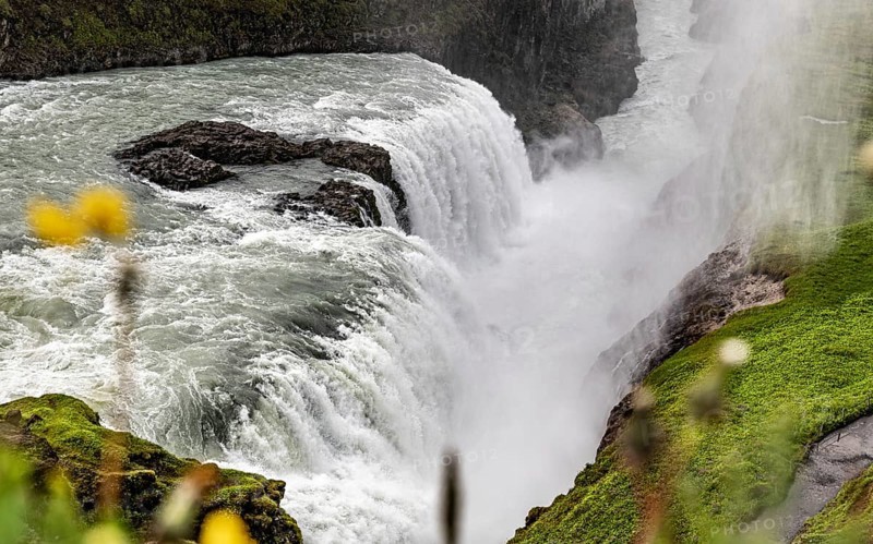 Gullfoss waterfall in Iceland along the golden circle at a summer day
