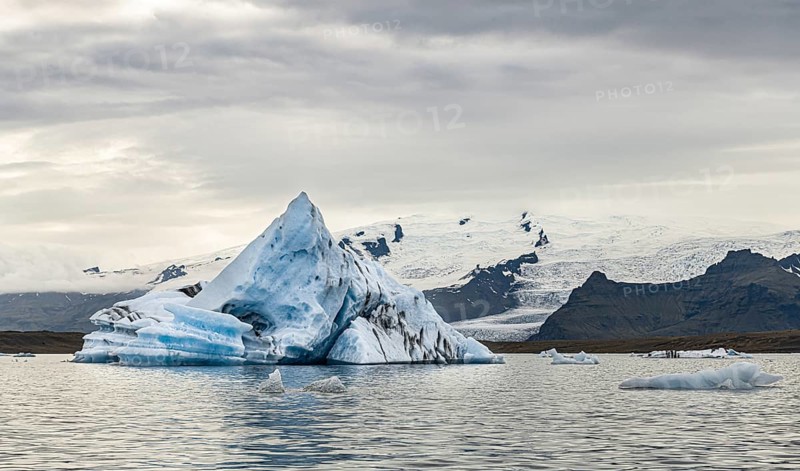 Jokulsarlon Glacier Lagoon in the eastern part of Iceland during a cloudy day