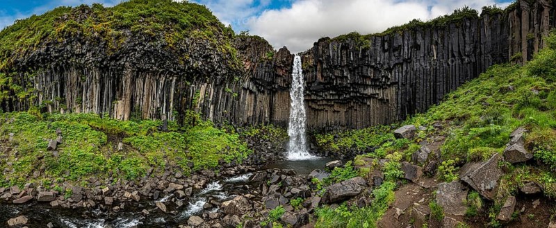 Hundafoss waterfall (on the way to Svartifoss waterfall) in the Skaftafell National Park, southern Iceland