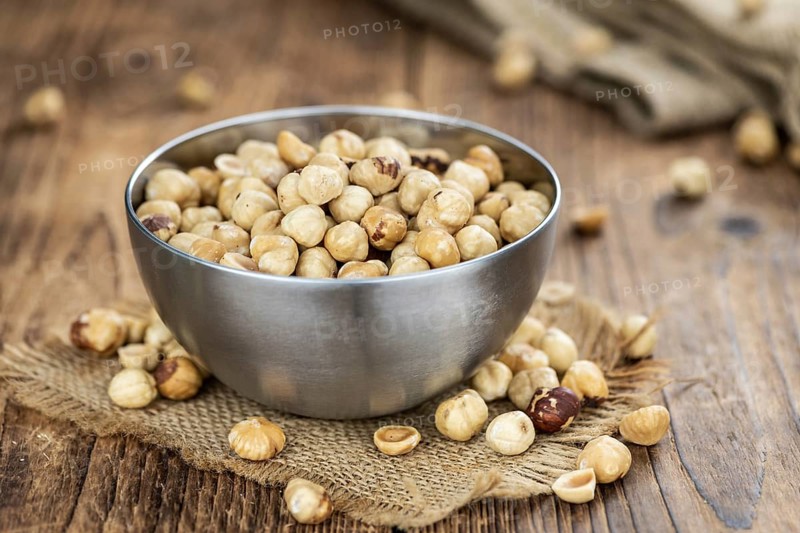Hazelnut kernels as detailed close up shot (selective focus)
