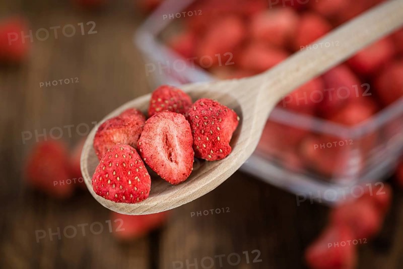 Portion of fresh Dried Strawberries close-up shot, selective focus