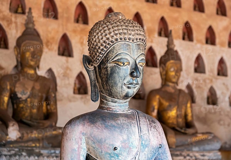 Buddha statue, Wat Si Saket or Sisaket Temple, Vientiane, Laos, Asia