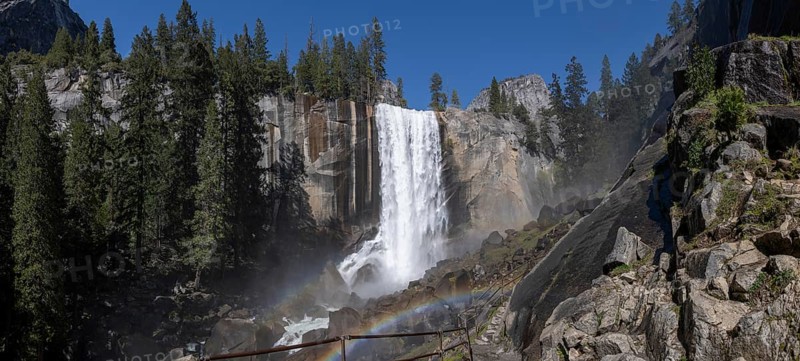 Vernal Falls panoramic view in Yosemite National Park