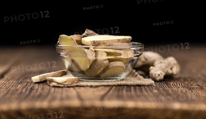 Some healthy Ginger Slices (selective focus, close-up shot)