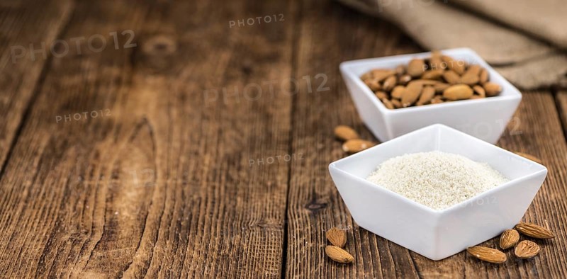 Some fresh Almond Flour (selective focus, close-up shot)