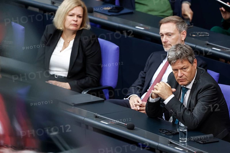 Federal Minister of Economics Robert Habeck, Federal Minister of Finance Christian Lindner, centre, and Federal Minister of the Interior Nancy Faeser in the Bundestag, Berlin, 6 June 2024, Berlin, Berlin, Germany, Europe