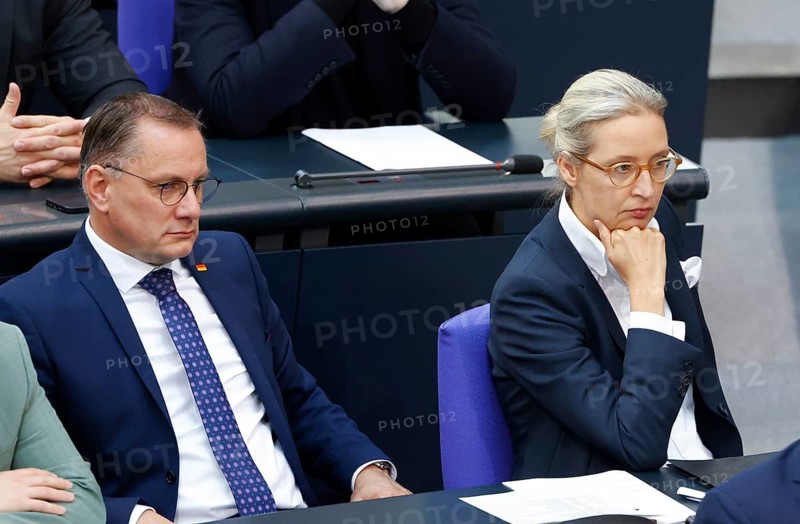 Alice Weidel, AfD parliamentary group leader and Tino Chrupalla, AfD federal chairman and AfD parliamentary group leader, during a session of the Bundestag, Berlin, 06/06/2024, Berlin, Berlin, Germany, Europe