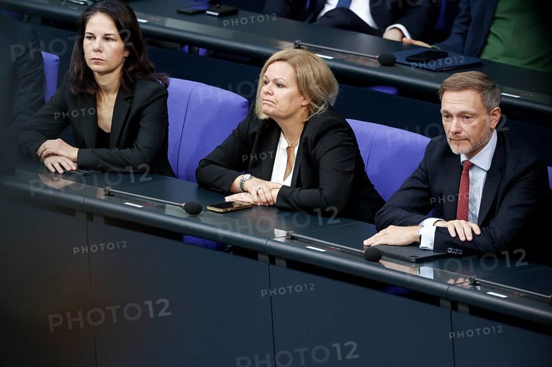 Federal Minister of Finance Christian Lindner, right, Federal Minister of the Interior Nancy Faeser and Federal Foreign Minister Annalena Bärbock, left, in the Bundestag, Berlin, 06/06/2024, Berlin, Berlin, Germany, Europe