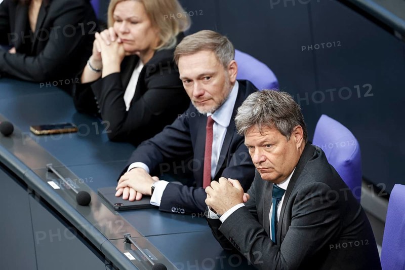 Federal Economics Minister Robert Habeck, right, Federal Finance Minister Christian Lindner, Federal Interior Minister Nancy Faeser, left, in the Bundestag, Berlin, 6 June 2024, Berlin, Berlin, Germany, Europe