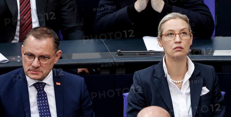 Alice Weidel, AfD parliamentary group leader and Tino Chrupalla, AfD federal chairman and AfD parliamentary group leader, during a session of the Bundestag, Berlin, 06/06/2024, Berlin, Berlin, Germany, Europe