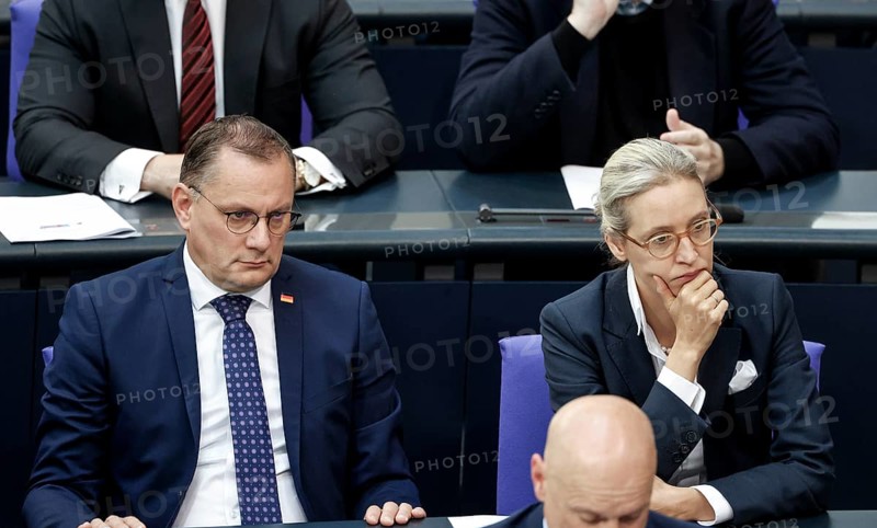 Alice Weidel, AfD parliamentary group leader and Tino Chrupalla, AfD federal chairman and AfD parliamentary group leader, during a session of the Bundestag, Berlin, 06/06/2024, Berlin, Berlin, Germany, Europe