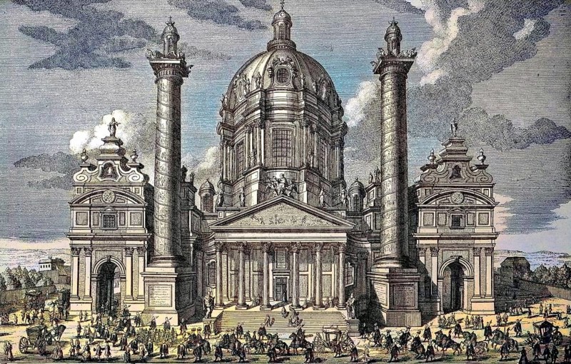 The church, Karlskirche in Vienna, Austria, digital reproduction of an original from the 19th century, original date unknown, Europe