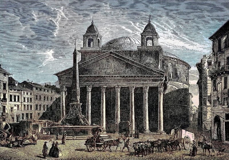 The Pantheon is a former Roman temple, now a church, in Rome, Italy, digital reproduction of an original from the 19th century, original date unknown, Europe