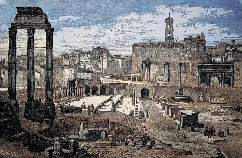 The Roman Forum and the Capitol in Rome, Italy, digital reproduction of an original from the 19th century, original date unknown, Europe