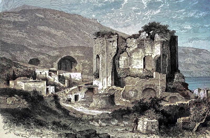 Ruins of the Temple of Venus in Baja, an ancient settlement on the Gulf of Naples, Italy, digital reproduction of an original from the 19th century, original date unknown, Europe