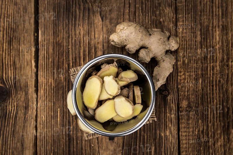 Some healthy Ginger Slices (selective focus, close-up shot)