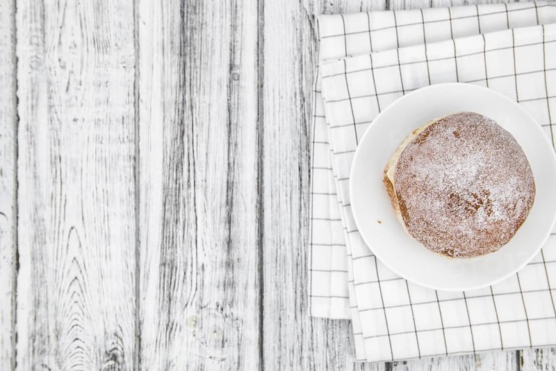 Portion of Berliner Doughnuts as detailed close-up shot, selective focus