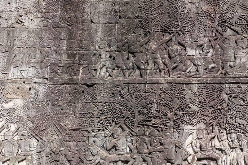 Reliefs in Bayon temple complex (Ankor Wat, Cambodia)