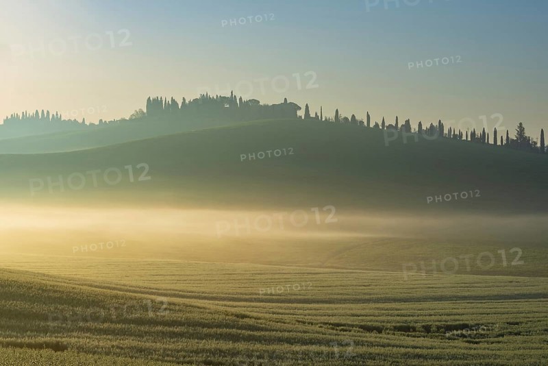 Sunrise in the Crete Senesi, Province of Siena, Tuscany, Italy, Europe