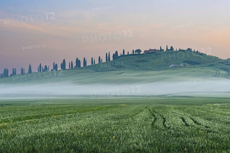 Sunrise in the Crete Senesi, Province of Siena, Tuscany, Italy, Europe