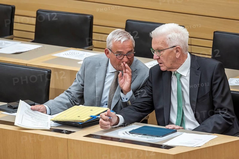 Winfried Kretschmann (right, Greens, Minister President of Baden-Württemberg) and his deputy, Interior Minister Thomas Strobl (CDU) . State Parliament of Baden-Württemberg. Stuttgart, Baden-Württemberg, Germany, Europe