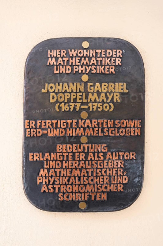 Information plaque of the physicist Johann Gabriel Doppelmayr, 1677-1750, Obere Worthstrasse 6, Nuremberg, Middle Franconia, Bavaria, Germany, Europe