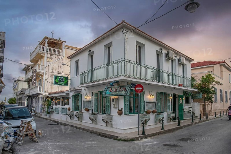 Great typical Greek town and buildings. Mediterranean cityscape in the evening at sunset on Zakynthos, Ionian Islands, Greece, Europe