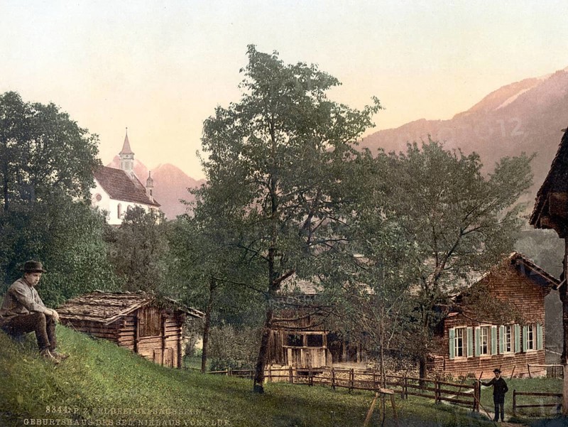 Geburtshaus des Schweizer Nationalheiligen Niklaus von Flüe, Sachseln, Schweiz / The birthplace of Nicholas von der Flueh, Unterwald, Switzerland, Historic, digitally restored reproduction from a 19th century original, Record date not stated, Europe