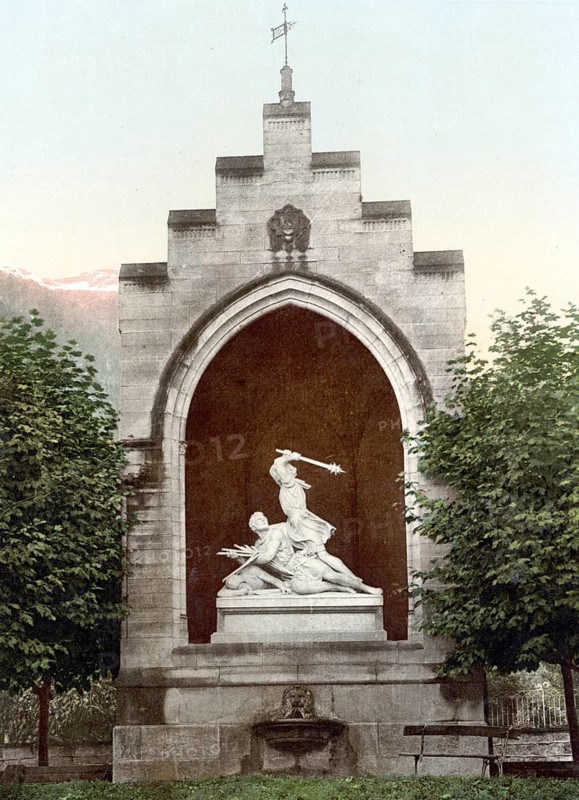 Winkelried Denkmal in Stans, Kanton Nidwalden in der Schweiz / Winkelried Monument, Stans, Unterwald, Switzerland, Historic, digitally restored reproduction from a 19th century original, Record date not stated, Europe
