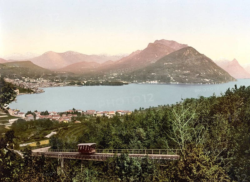 Porlezza is a municipality located on the eastern shore of Lake Lugano in northern Italy, formerly Switzerland / Porlezza, general view, Tessin, Switzerland, Historic, digitally restored reproduction from a 19th century original, Record date not stated, Europe