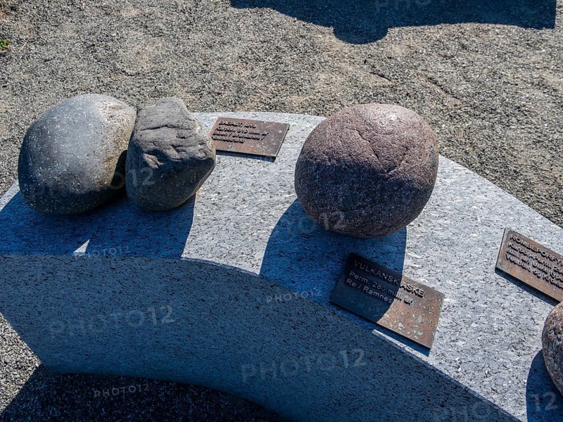 Exhibition of different rock types moved by glacial streams, beach Molen, west of Larvik, Norway, Europe