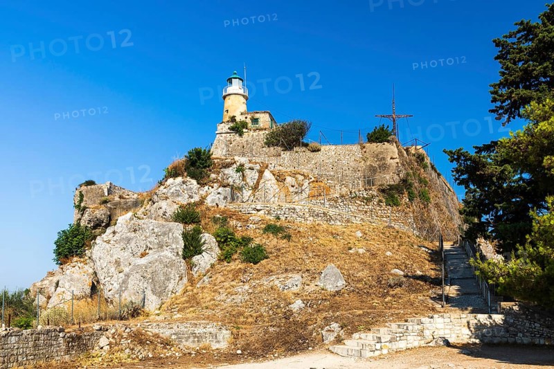 Lighthouse and cross on the top of the Old Fortress, Kerkyra, Corfu
