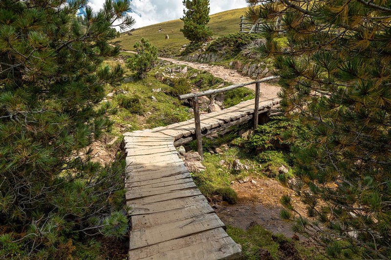 Hiking trail on the Rasciesa, Val Gardena, South Tyrol