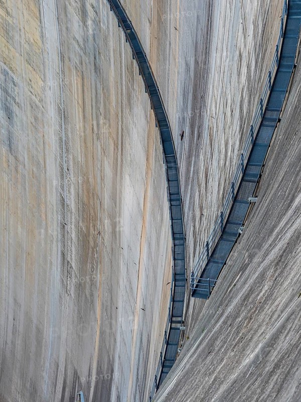 Barrage de Mauvoisin, detail of the concrete dam, steel construction along the dam, Switzerland, Europe