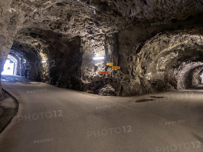 Barrage de Mauvoisin, hiking path in a tunnel used for construction and maintenance, Switzerland, Europe