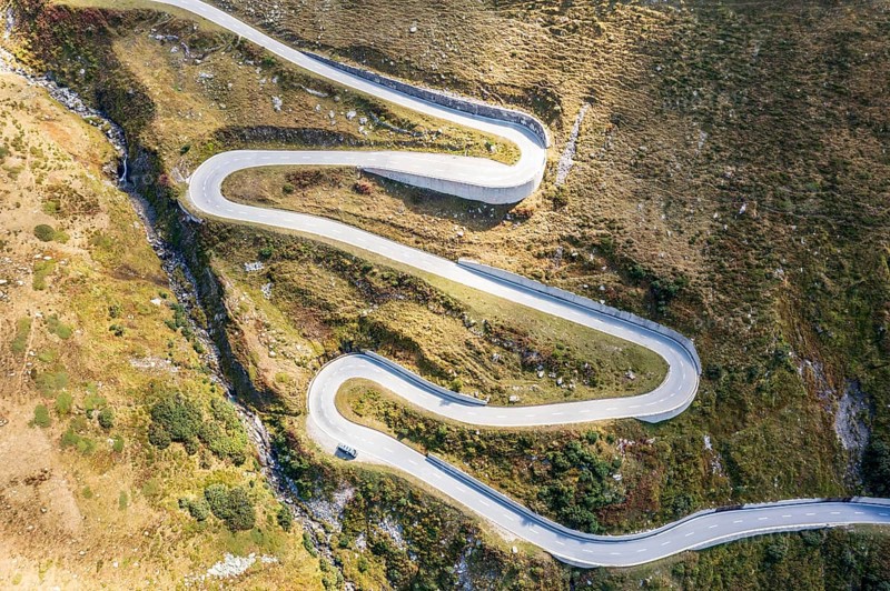 Aerial view of mountain road Nufenenpass, Switzerland, Europe