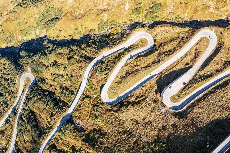 Aerial view of mountain road Nufenenpass, Switzerland, Europe