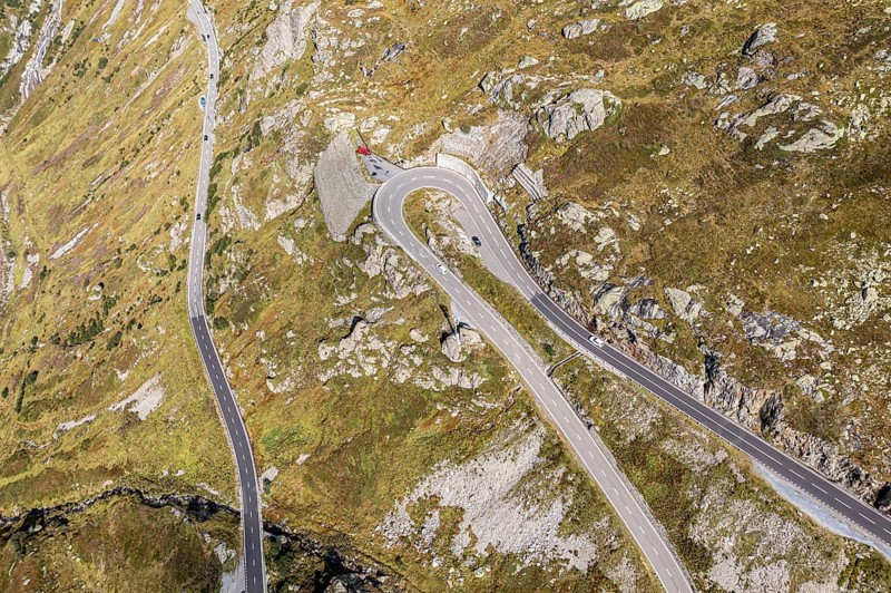 Aerial view of Sustenpass, swiss mountain pass, Switzerland, Europe