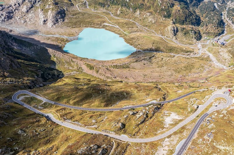 Aerial view of Sustenpass, swiss mountain pass, Switzerland, Europe