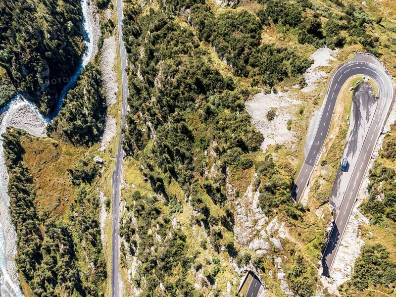 Aerial view of Sustenpass, swiss mountain pass, Switzerland, Europe