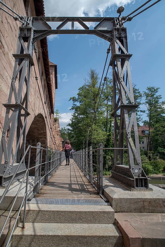 Historic chain footbridge, over the Pegnitz, built in 1824, Nuremberg, Middle Franconia, Bavaria, Germany, Europe