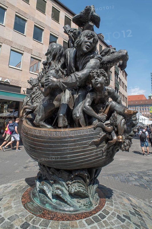 Sculpture, the Ship of Fools, a work by the sculptor Jürgen Weber, who died in 2007, Plobenhofstrasse 10, Nuremberg, Middle Franconia, Bavaria, Germany, Europe